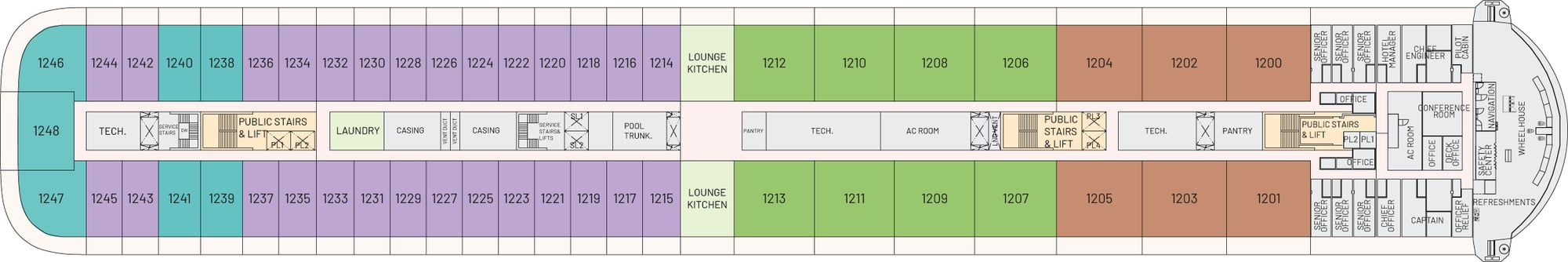 Floorplan of Deck 12 showing the location of the Cruise ship apartments