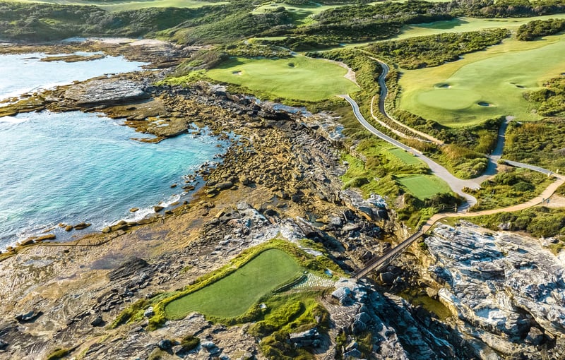 Aerial view NSW Golf Cours Hole 6, one of the best golf courses in the world 