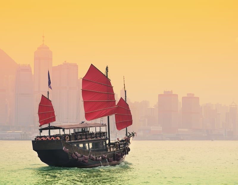 Sailing in Victoria Harbor in Hong Kong.